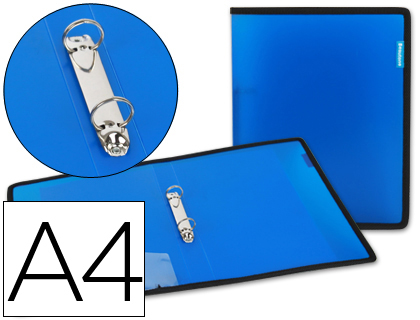 Carpeta azul A4 de dos anillas de 25 mm con bolsa, tarjetero y ribete negro