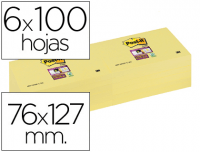 Notas Post-It SuperSticky, 90h, 76x127 mm, amarillas, 6 tacos