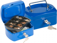 Caja de caudales de acero pequeña con portamonedas azul