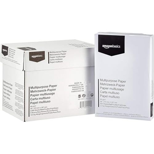 Amazon Basics - Folios multiusos A4, 80 gsm, 2500 hojas, para láser y tinta