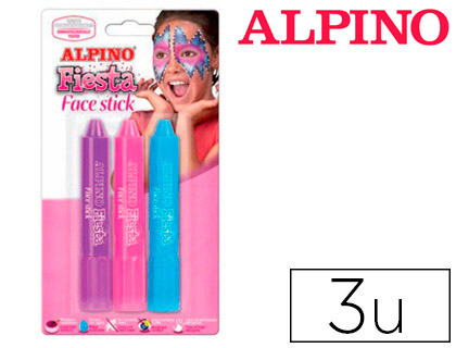 Maquillaje Alpino Face Stick celeste, morado y rosa