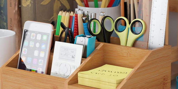 Organizador de escritorio de bambú extensible Woodluv estantería para oficina y hogar 