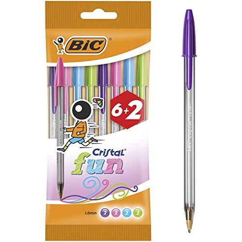 BIC Cristal fun - Bolígrafos de punta gruesa 1.6 mm en colores neón: púrpura, rosa, turquesa y lima BIC Cristal fun - Bolígrafos de punta gruesa 1.6 mm en colores neón: púrpura, rosa, turquesa y lima