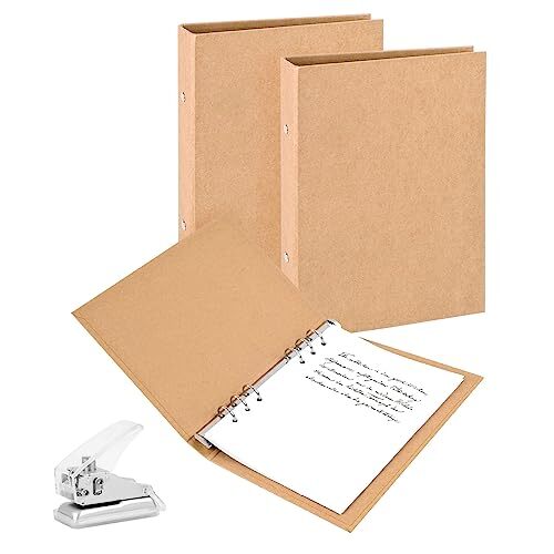 Juego 2 carpetas 6 anillas A5 en cartón kraft más taladro de papel Juego 2 carpetas 6 anillas A5 en cartón kraft más taladro de papel