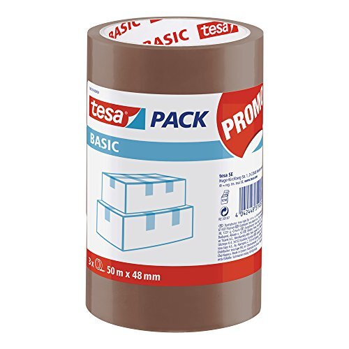 Tesa Basic - Torre 3 cintas adhesivas de embalaje, marrón, 48 m × 50 mm Tesa Basic - Torre 3 cintas adhesivas de embalaje, marrón, 48 m × 50 mm