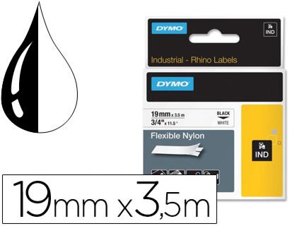 Cinta flexible Dymo Rhino de nailon blanca-negra 19 mm × 3.5 m