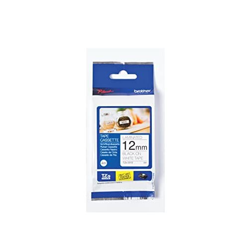 Brother - Cintas laminada estándar TZe, blanca/negra, 12 mm Brother - Cintas laminada estándar TZe, blanca/negra, 12 mm