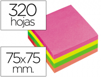 Cubo de 320 notas adhesivas fluorescentes de 75x75 mm