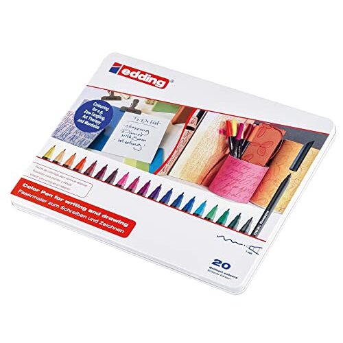 Caja metálica con 20 rotuladores Edding 1200, colores surtidos, punta 0.5 mm