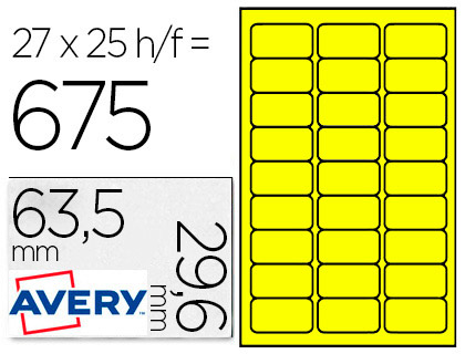 Etiquetas poliester amarillas Avery 63,5x29,6 (540 ud)