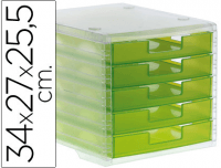 Fichero Q-Connect de 5 cajones apilables verde kiwi translúcido