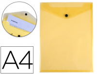 Sobres verticales de plástico translúcido amarillos con broche Din A4