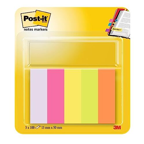 Mininotas Post-It - Juego 5×100 banderitas adhesivas en colores surtidos, 15×50 mm Mininotas Post-It - Juego 5×100 banderitas adhesivas en colores surtidos, 15×50 mm