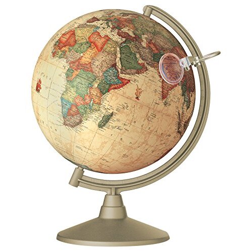 Globo terráqueo marrón Marco Polo con luz y lupa Globo terráqueo marrón Marco Polo con luz y lupa