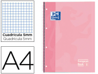 Oxford Europeanbook A4+, 80h/90gr, cuadrícula 5x5 rosa chicle