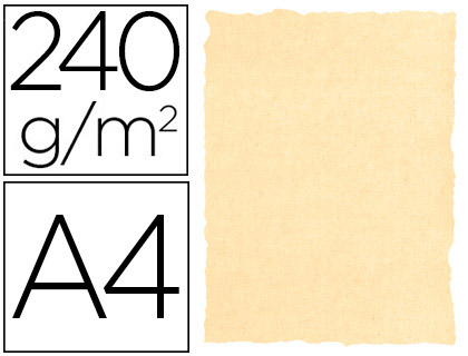 Papel pergamino A4 240 g/m² con bordes lisos color crema