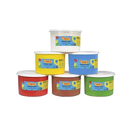 Jovi - Lote 6 botes pintura de dedos 500 ml, colores surtidos, sin gluten, ingredientes naturales Jovi - Lote 6 botes pintura de dedos 500 ml, colores surtidos, sin gluten, ingredientes naturales