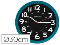 Reloj para oficina con marco azul y fondo negro 30 cm