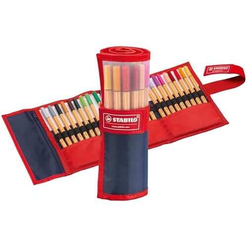 Rollerset con 25 rotuladores de colores fineliner Stabilo, con refuerzo metálico en la punta