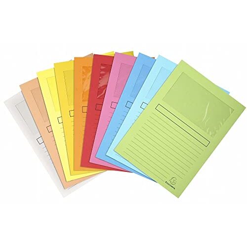 Subcarpetas con ventana transparente e impresión, A4, cartulina de 160 g/m², paquete 100 unidades colores surtidos - Exacompta Super 180 Subcarpetas con ventana transparente e impresión, A4, cartulina de 160 g/m², paquete 100 unidades colores surtidos - Exacompta Super 180
