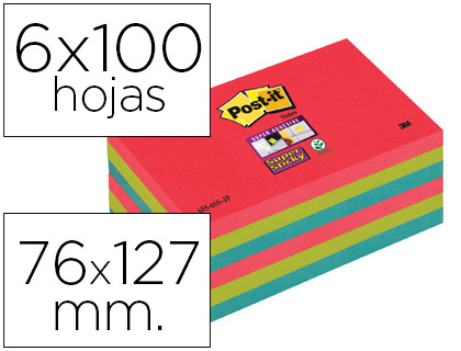 Taco Notas Post-It 76x127 Super Sticky Bora Bora, 6 tacos