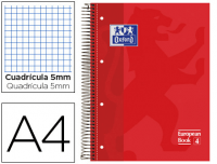 Oxford Europeanbook A4+, 80h/90gr, cuadrícula 5x5 rojo
