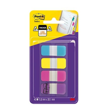 Post-It Index Thicker - Pack 4×10 minibanderitas rígidas (rosa, violeta, amarillo y aguamarina)