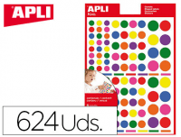 Gomets Apli 12970, multicolor circulos, 624u