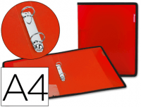 Carpeta roja A4 de dos anillas de 25 mm con bolsa, tarjetero y ribete negro