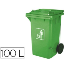 Cubo de basura verde para reciclar vidrio, 100 l, tapa y ruedas, 75 × 47 × 37 cm