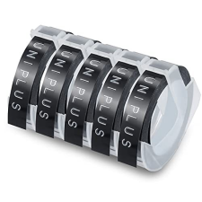 Lote 5 rollos cinta en relieve autoadhesiva compatible con rotuladoras Dymo Omega, 9 mm × 3 m, negra