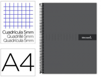 Cuaderno espiral liderpapel a4 micro crafty tapa forrada 120h 90gr cuadro 5mm 5 bandas 4 taladros color negro
