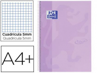 Cuaderno espiral oxford ebook 1 school touch te din a4+ 80 hojas cuadro 5 mm con margenmalva pastel