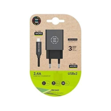 Cargador USB para Android negro de dos puertos 2400 mA