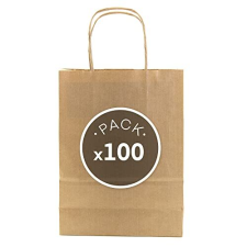 100 bolsas con asas de papel reciclado, papel kraft, 20×24×8 cm